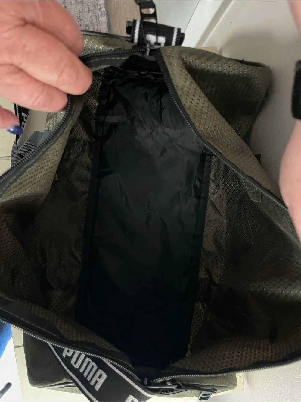 Puma Olive Green Men’s Duffel Bag with Branded Strap
